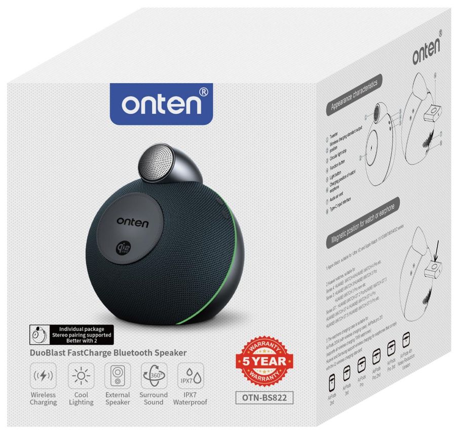 ONTEN OTN-BS822 DuoBlast Fast Charge Bluetooth Speaker