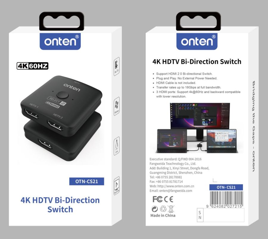 ONTEN OTN-CS21 4K HDMI Bi-Direction Switch 4K