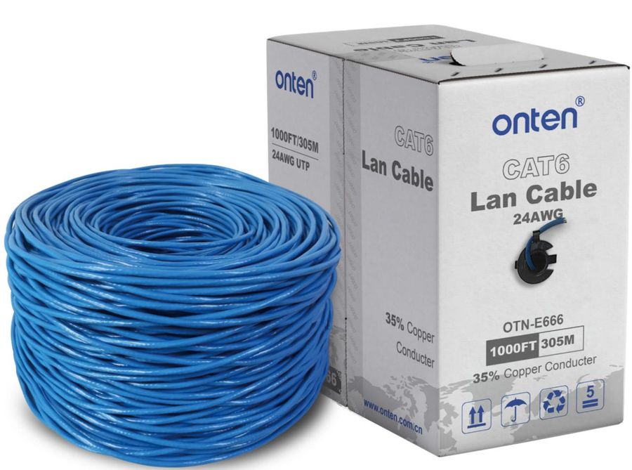 ONTEN OTN-E666 35% Copper Core Wire Copper-Clad Aluminum (CCA) CAT6 LAN Cable 24AWG (1*0.50CCA)4 Pairs 70