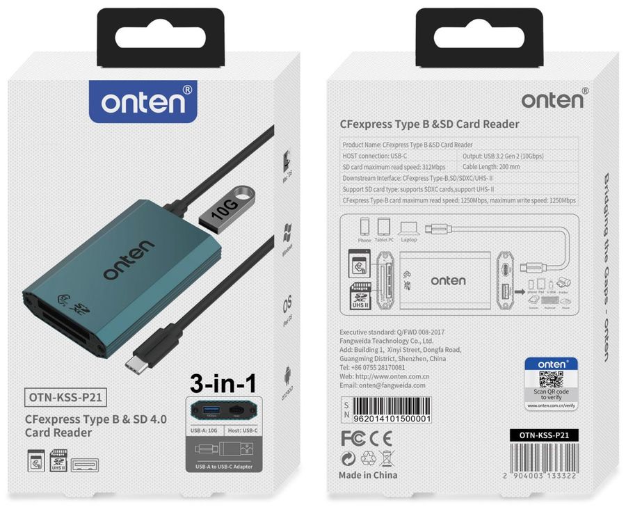 ONTEN OTN-KSS CFexpress Type B &SD Card Reader CFexpress Type-B