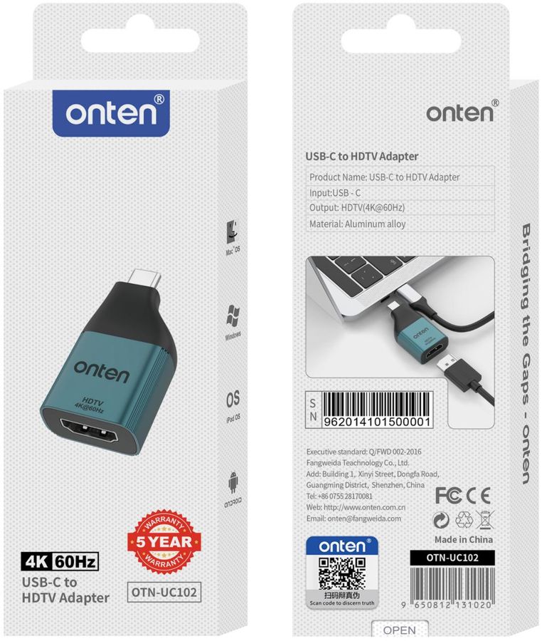 ONTEN OTN-UC102 USB-C to HDMI 4k@60hz