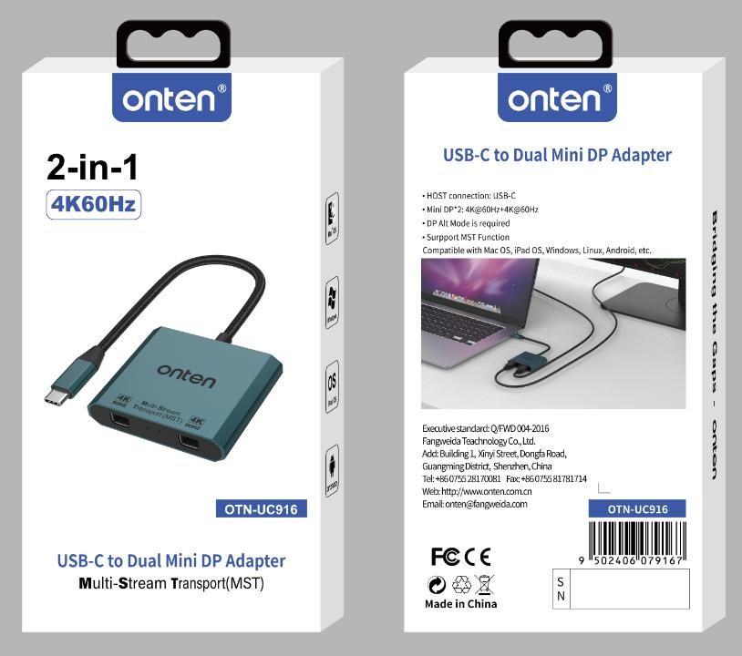 ONTEN OTN-UC916 USB-C to Dual Mini DP Adapter