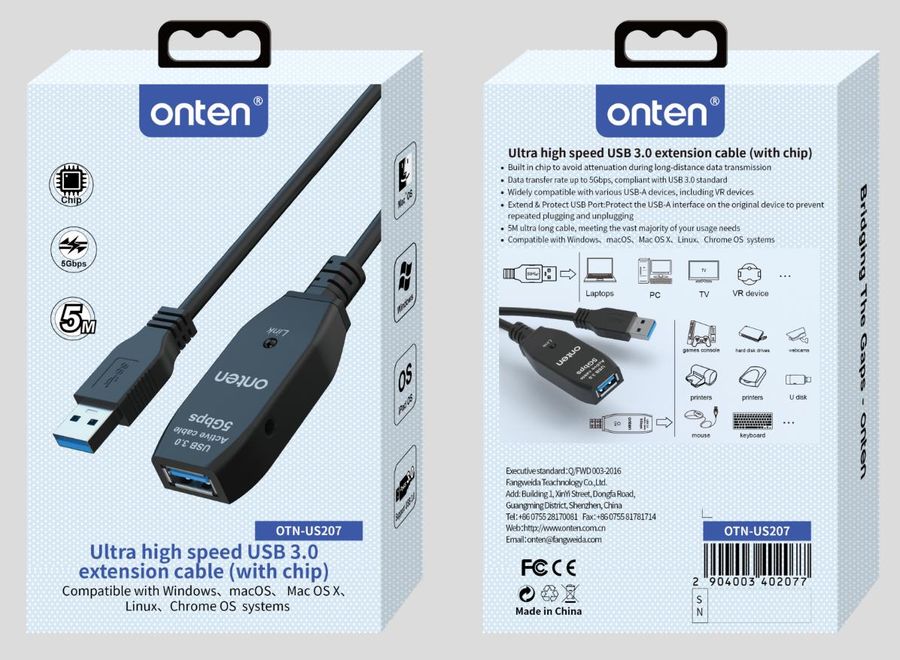ONTEN OTN-US207 ) Ultra high speed USB 3.0 5M extension cable (with chip)